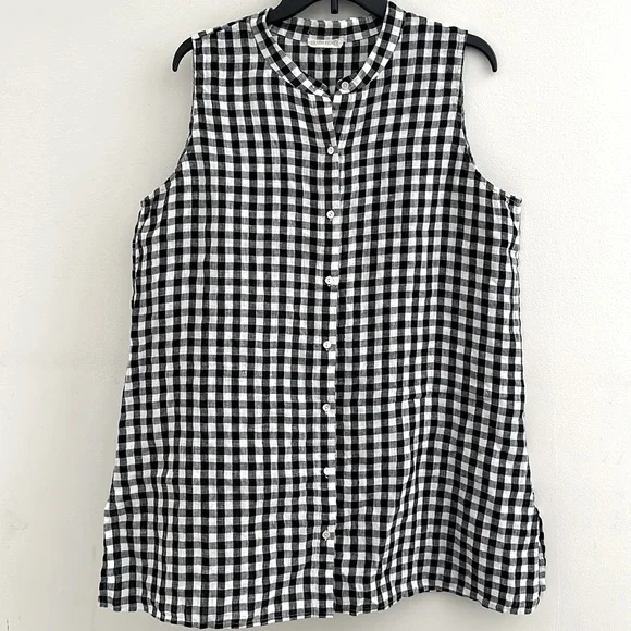 EILEEN FISHER || Sleeveless Black and White Linen Tunic Top. Sz. XL - Picture 6 of 16